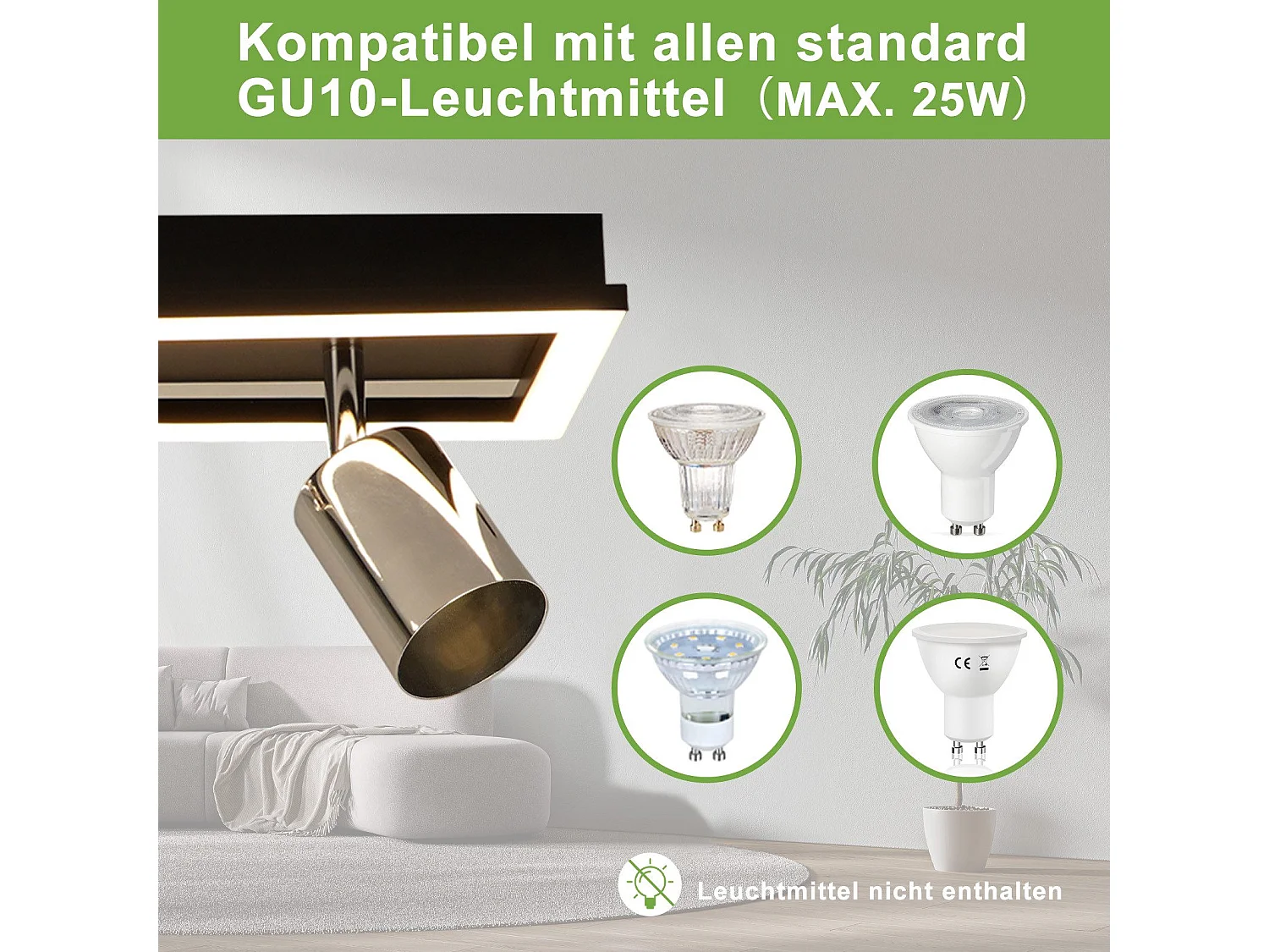 Spot de plafond LED NETTLIFE 4 flammes : spots de plafond GU10 orientables lampe de cuisine spot argenté 18W