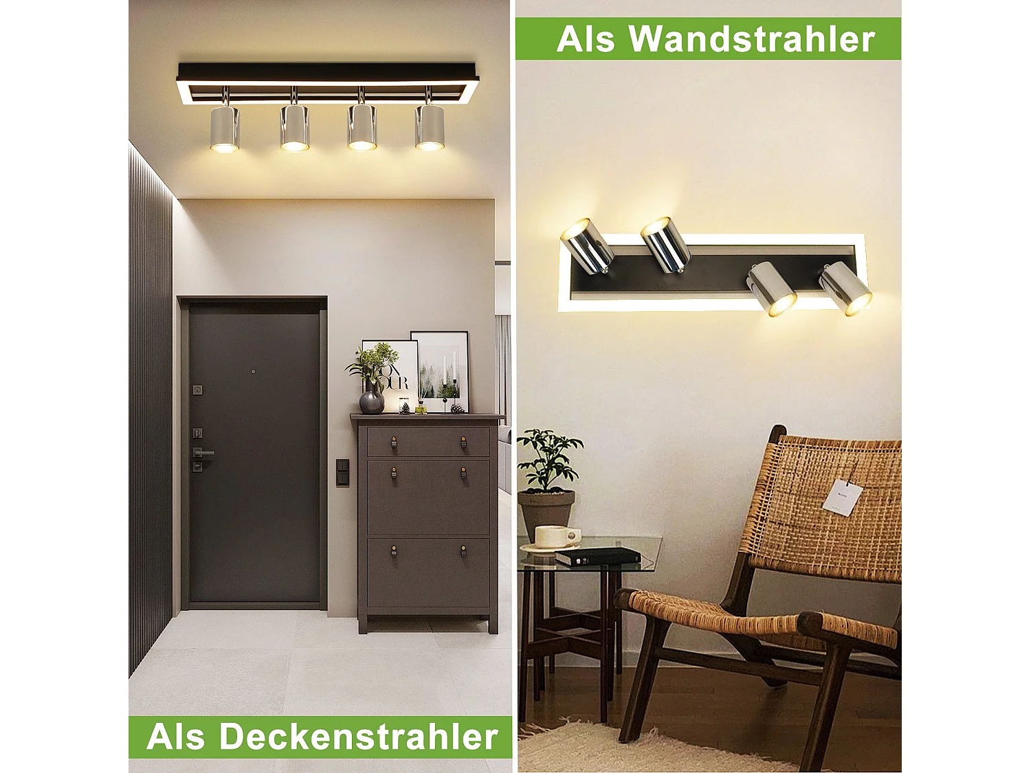 Spot de plafond LED NETTLIFE 4 flammes : spots de plafond GU10 orientables lampe de cuisine spot argenté 18W