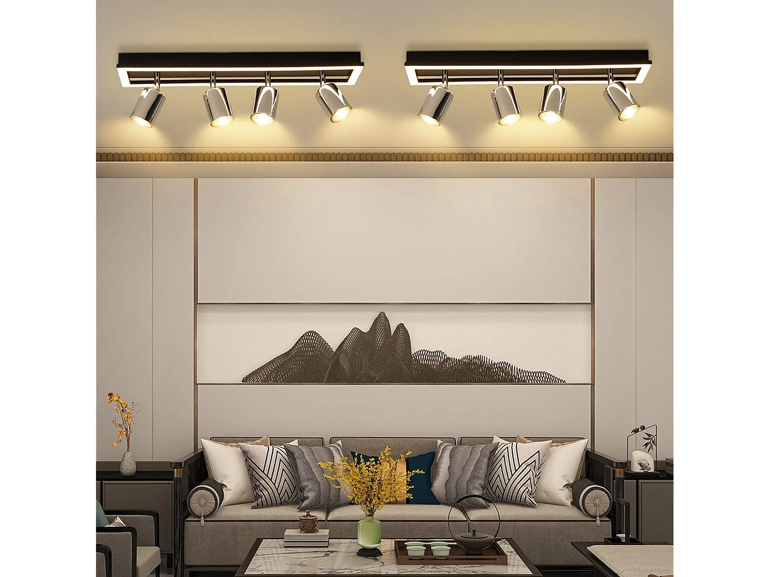 Spot de plafond LED NETTLIFE 4 flammes : spots de plafond GU10 orientables lampe de cuisine spot argenté 18W