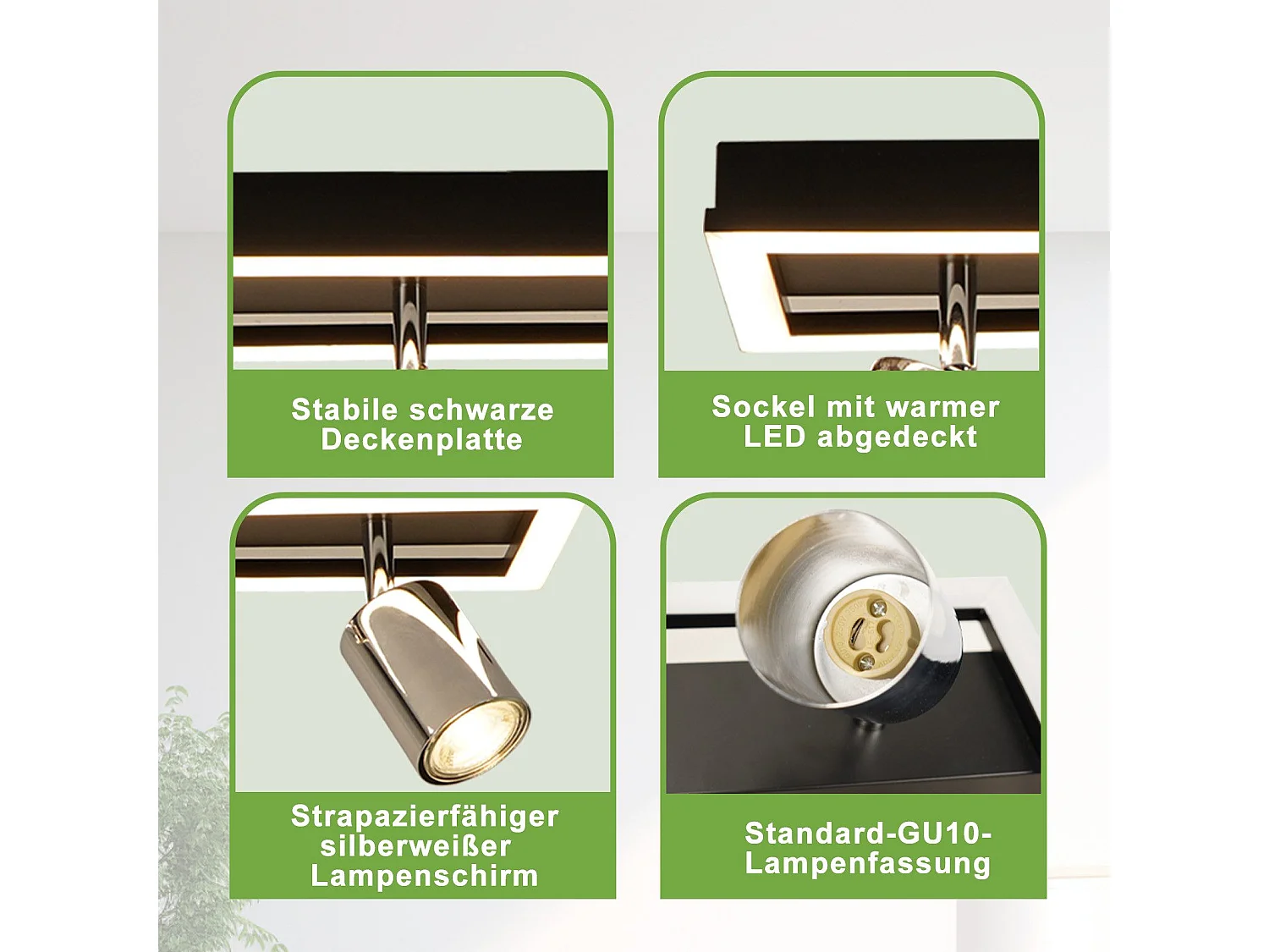 Spot de plafond LED NETTLIFE 4 flammes : spots de plafond GU10 orientables lampe de cuisine spot argenté 18W