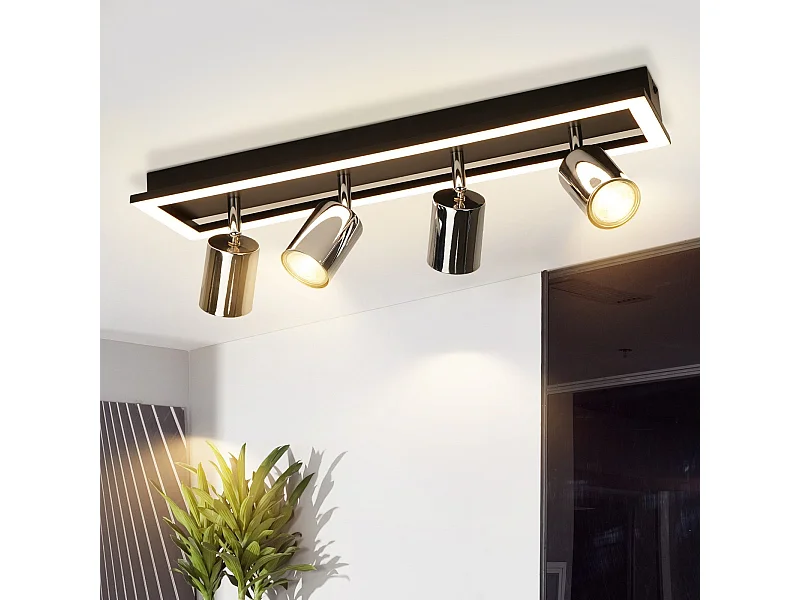 NETTLIFE 4-Flammiger LED Deckenstrahler: Verstellbare GU10 Deckenspots, Küchenlampe, Silberner Strahler 18W