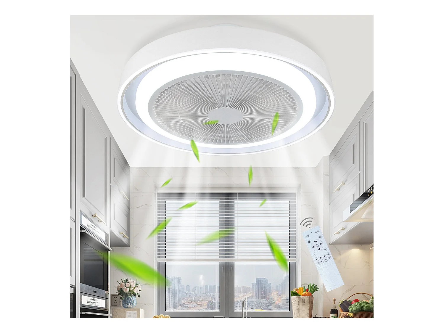 NETTLIFE Ventilateur de plafond avec éclairage LED et télécommande - Lampe plafonnier moderne, silencieux, dimmable, 5 pales lumineuses
