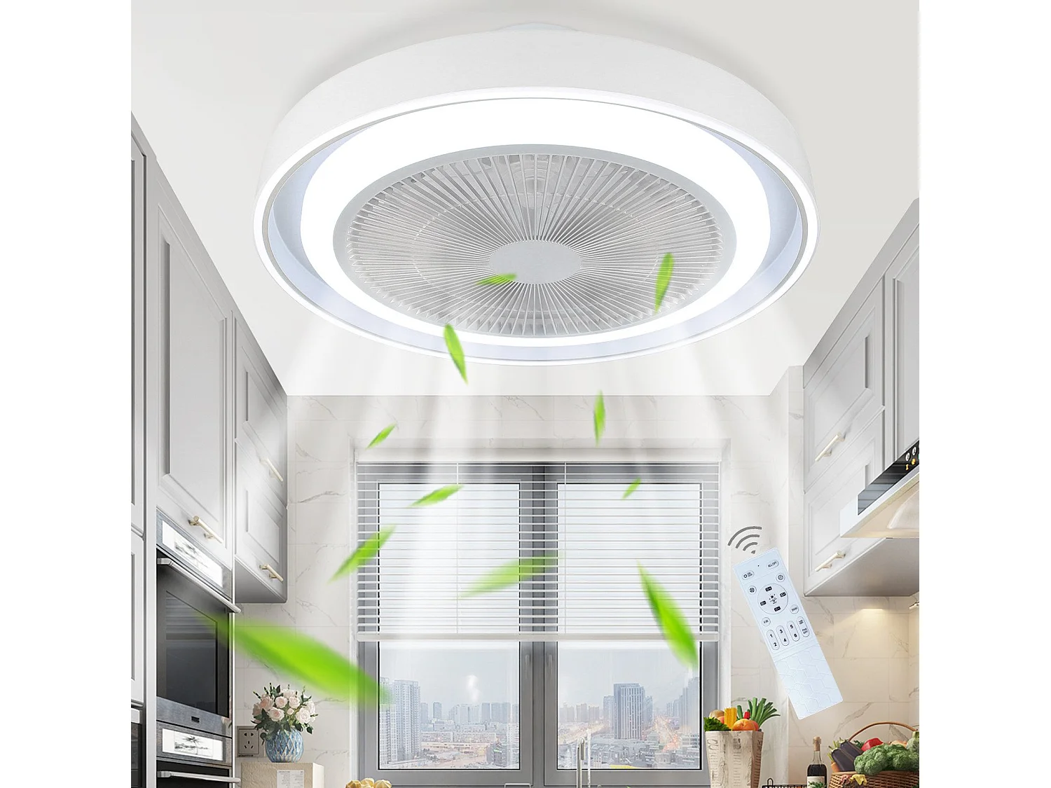 NETTLIFE Ventilateur de plafond avec éclairage LED et télécommande - Lampe plafonnier moderne, silencieux, dimmable, 5 pales lumineuses