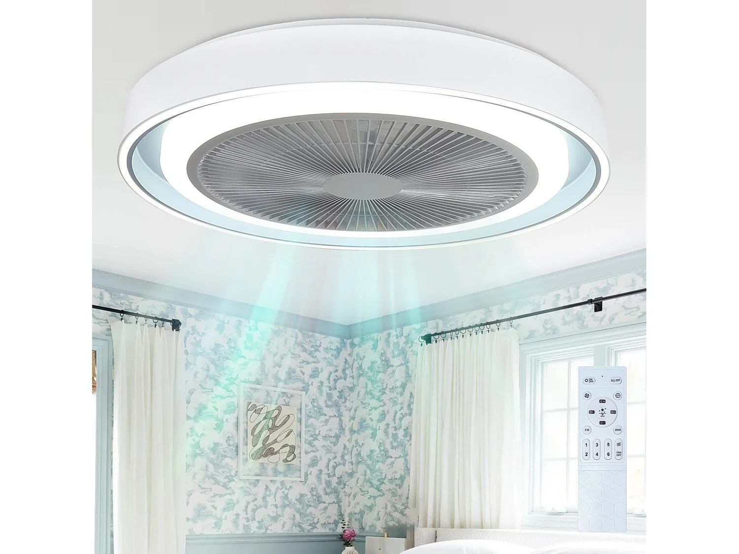 NETTLIFE Ventilateur de plafond avec éclairage LED et télécommande - Lampe plafonnier moderne, silencieux, dimmable, 5 pales lumineuses