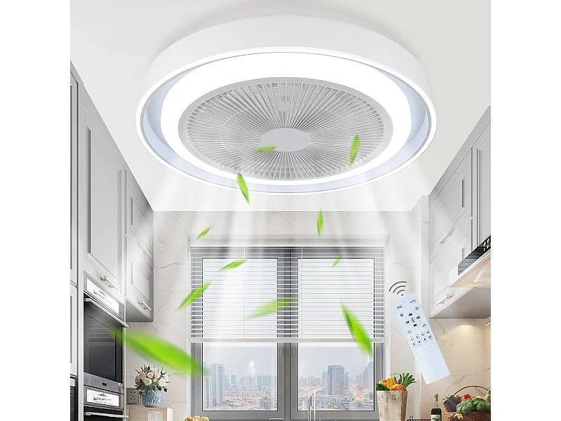 NETTLIFE Ventilateur de plafond avec éclairage LED et télécommande - Lampe plafonnier moderne, silencieux, dimmable, 5 pales lumineuses