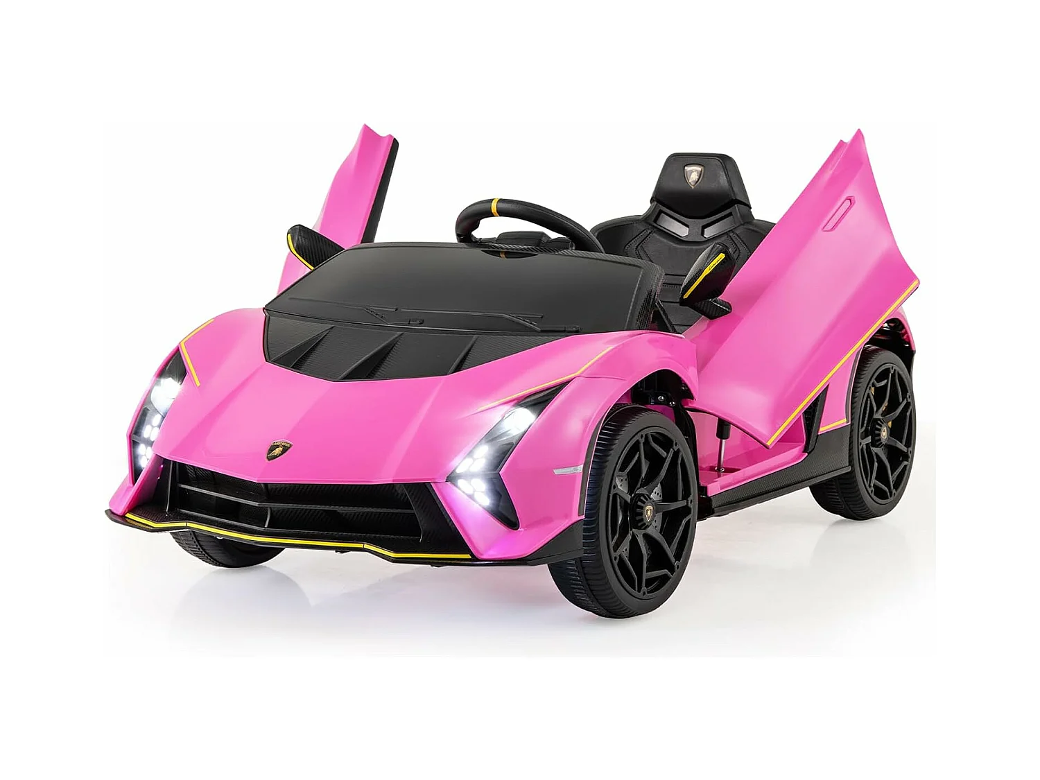 12V Lamborghini Voiture Électrique Enfants avec Télécommande & Portes Hydrauliques, Véhicule Électrique avec LED & Musique, 2-4km/h, Max 30kg pour 3-8 Ans (Rose)