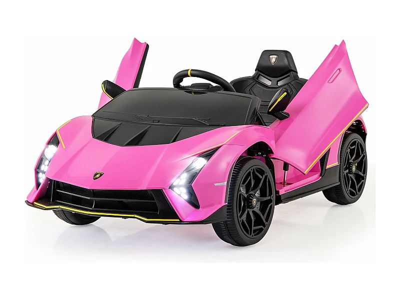 12V Lamborghini elektrische kinderauto met afstandsbediening en hydraulische deuren, elektrisch voertuig met led en muziek, 2-4 km/u, voor 3-8 jaar (roze)