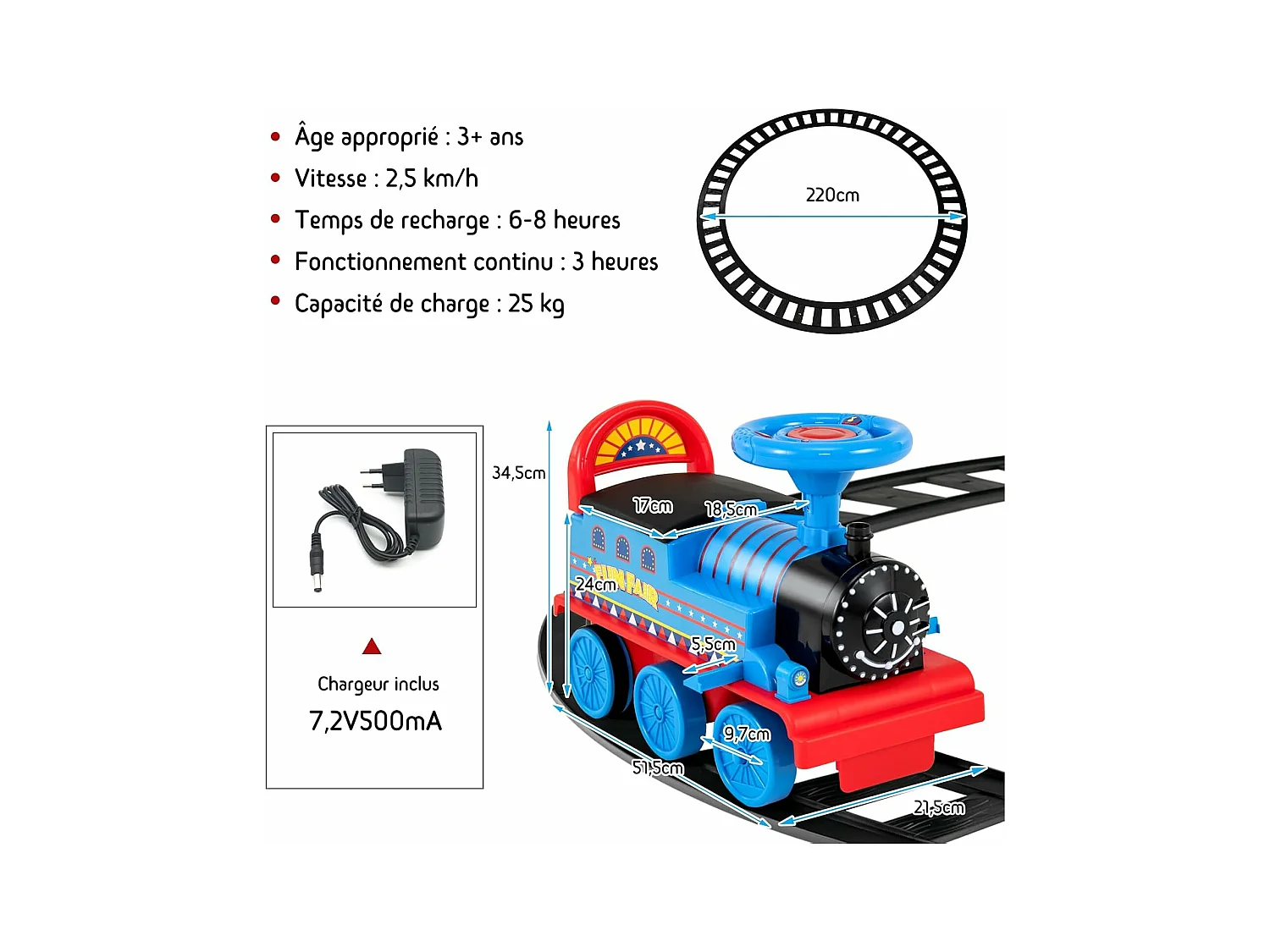 Train Porteur Electrique Enfants avec 16 Pièces de Rails, Voiture Porteur en Forme Lion avec Lumières & Sons, Charge 25kg pour Enfants de 3 Ans+