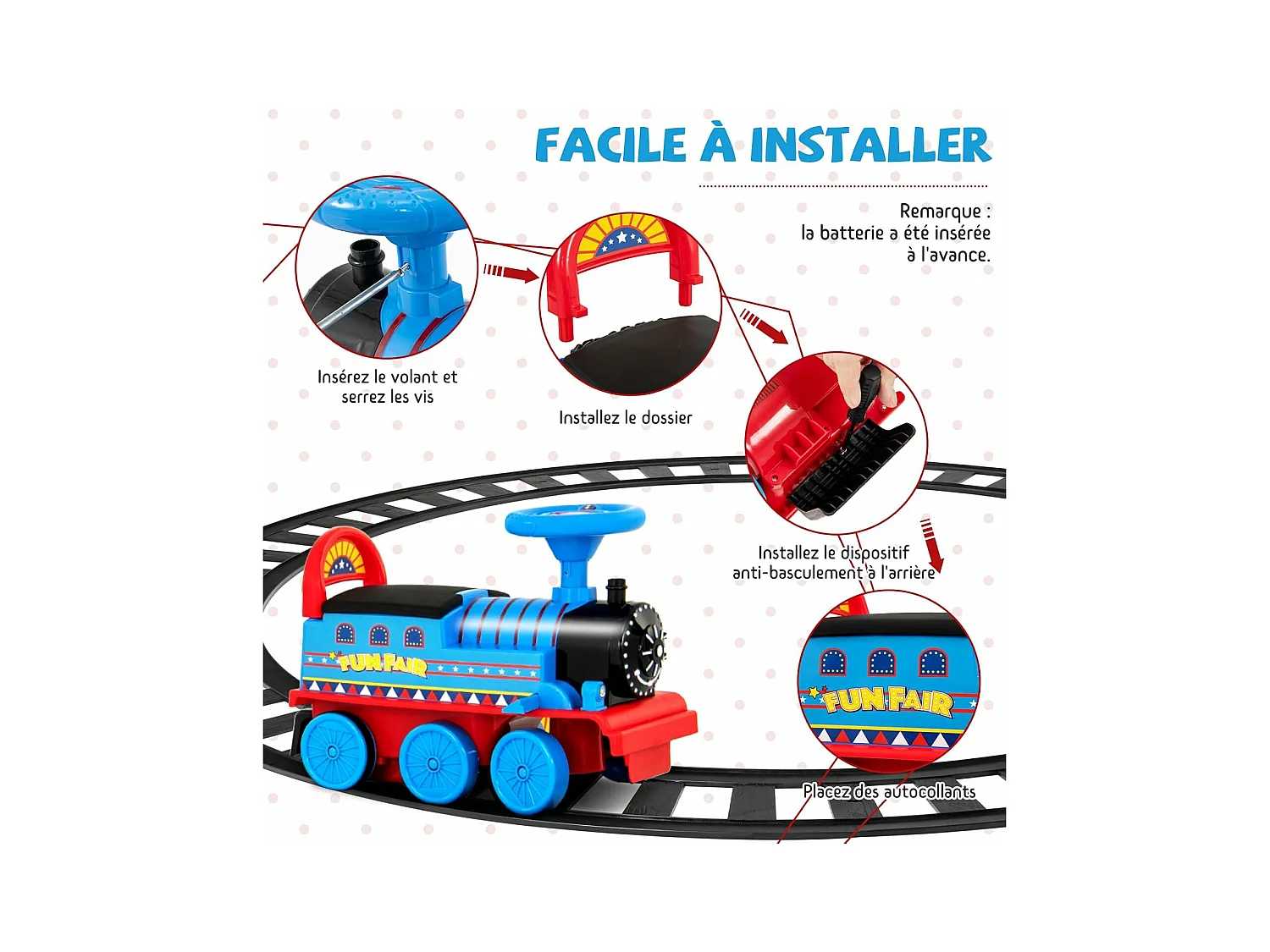 Train Porteur Electrique Enfants avec 16 Pièces de Rails, Voiture Porteur en Forme Lion avec Lumières & Sons, Charge 25kg pour Enfants de 3 Ans+