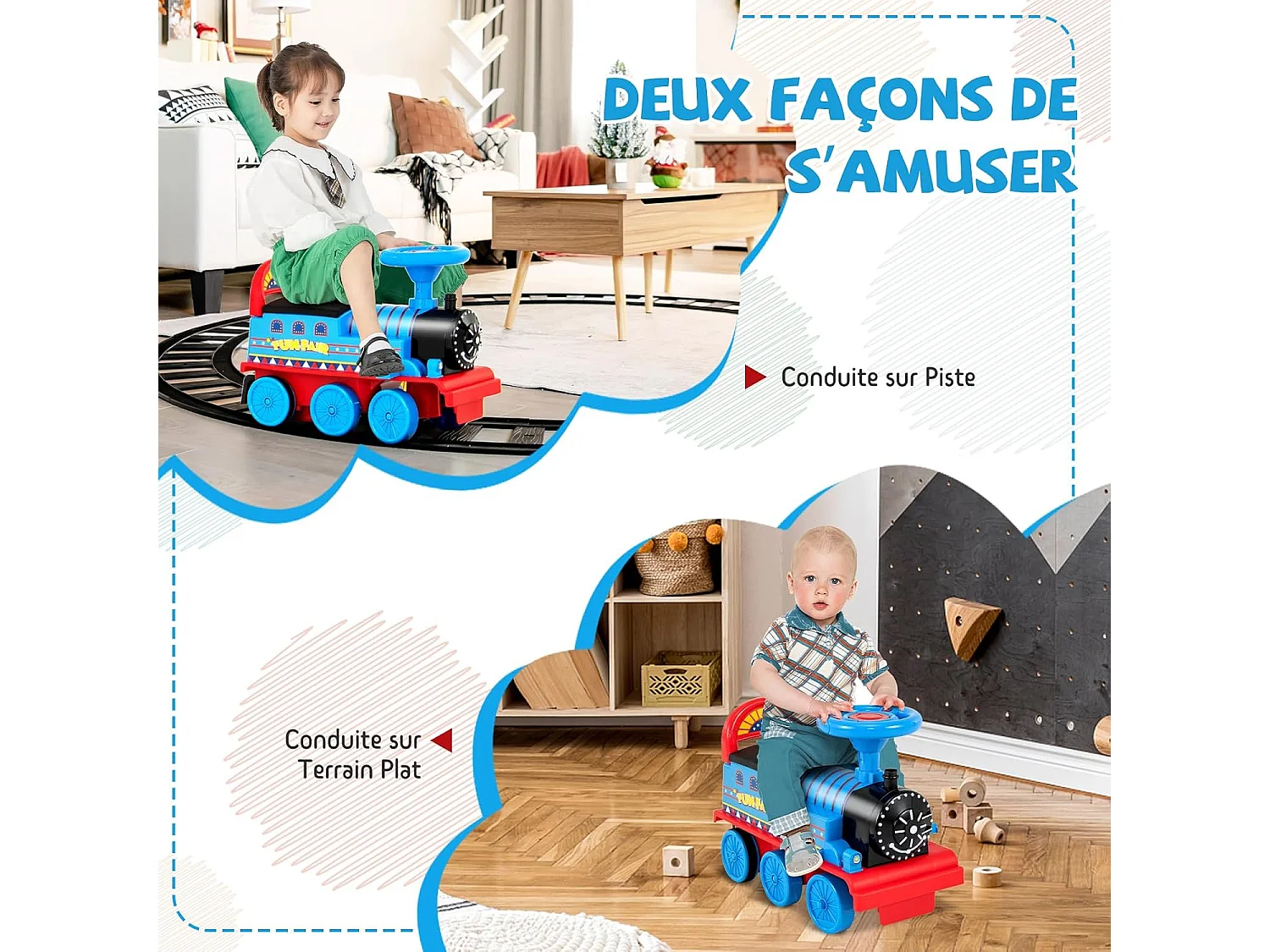 Train Porteur Electrique Enfants avec 16 Pièces de Rails, Voiture Porteur en Forme Lion avec Lumières & Sons, Charge 25kg pour Enfants de 3 Ans+