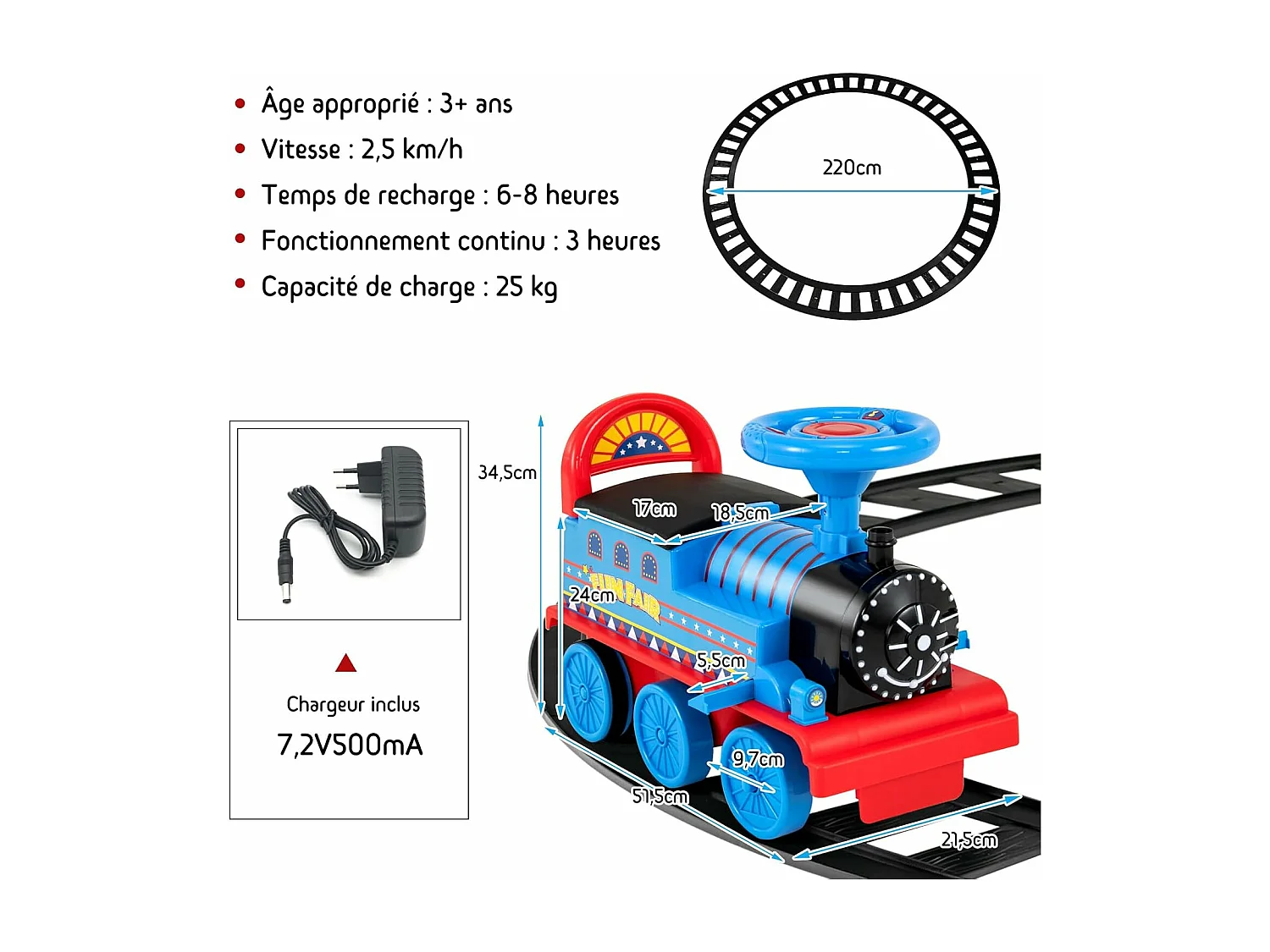 Train Porteur Electrique Enfants avec 16 Pièces de Rails, Voiture Porteur en Forme Lion avec Lumières & Sons, Charge 25kg pour Enfants de 3 Ans+