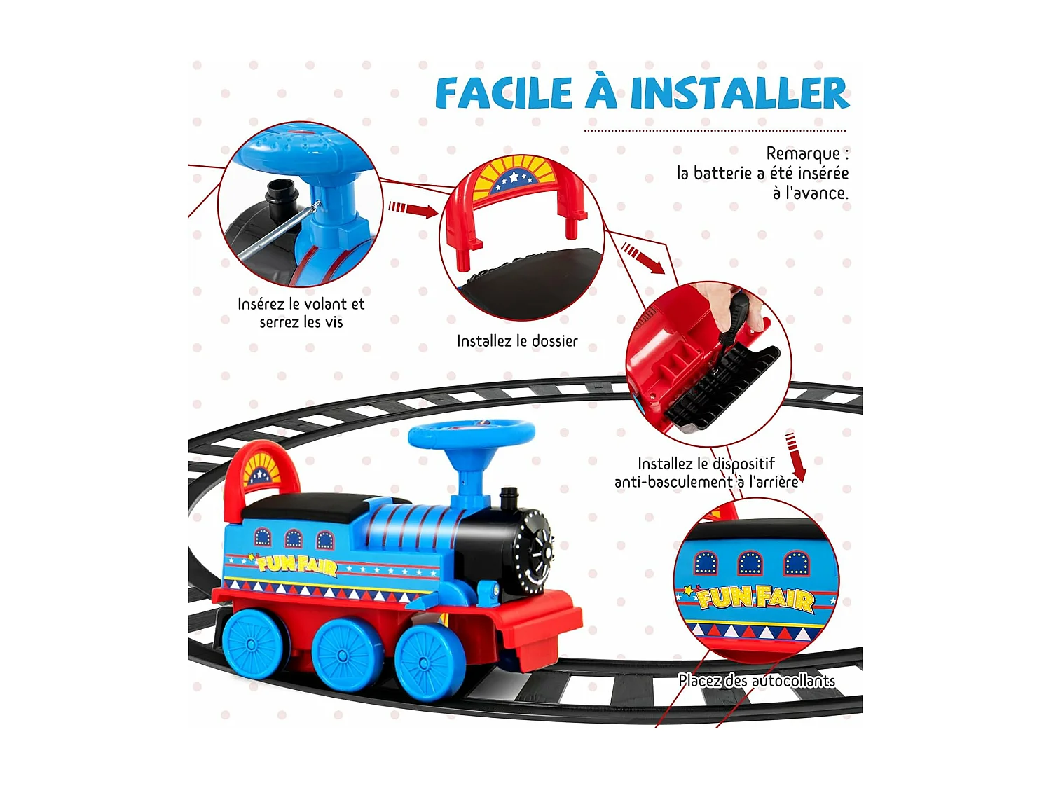 Train Porteur Electrique Enfants avec 16 Pièces de Rails, Voiture Porteur en Forme Lion avec Lumières & Sons, Charge 25kg pour Enfants de 3 Ans+