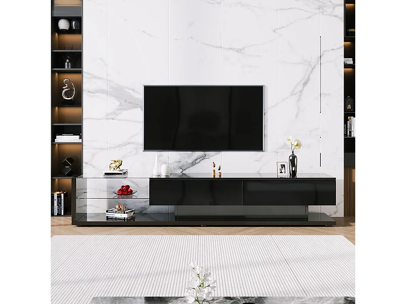 Meubles TV, buffets bas, meubles de salon brillants. Cloisons vitrées et éclairage LED variable. Il combine un style naturel et rustique avec un design moderne.