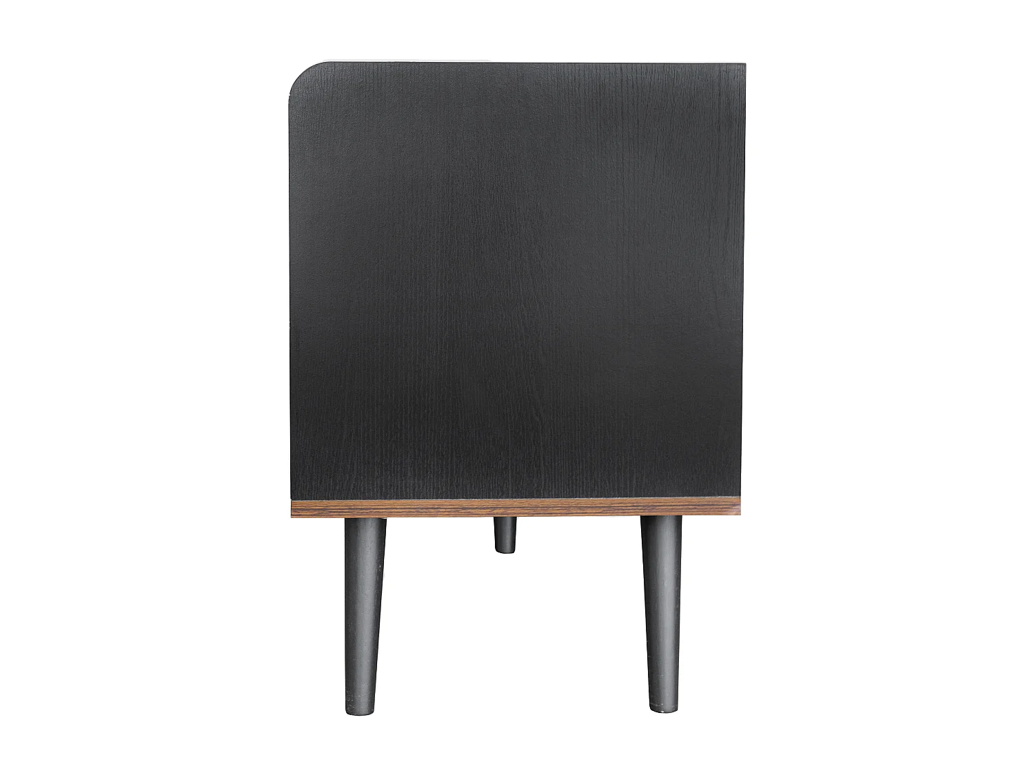 Móvel de TV com duas gavetas, mesa de TV, suporte de TV, painel baixo com duas portas de correr. Textura requintada. Preto e cor de madeira natural. A58/L160/P40 cm