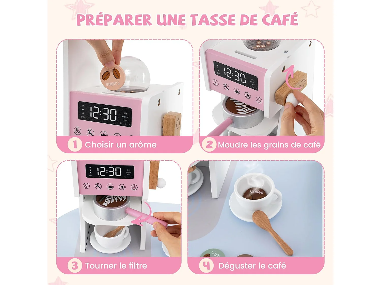 Cuisine Enfants en Bois avec 18 Accessoires, Cuisine d’Angle Enfants avec Micro-Ondes & Étagères, Lumières et Sons, Jouet d’Imitation pour 3 Ans+ (Rose)