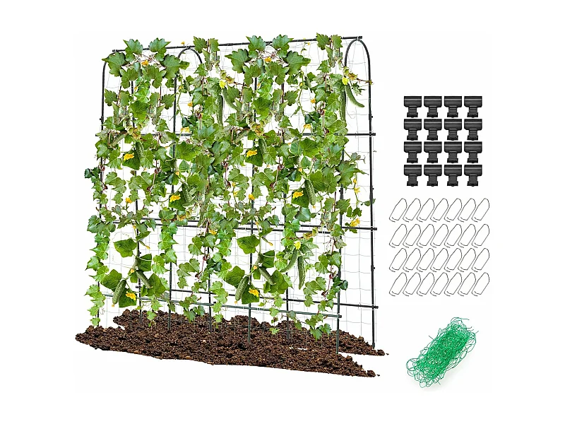 Gebogen tuintrellis voor klimplanten 179 x 180 cm, U-vormig trellis voor verhoogde tuinbedden met metalen palen, ondersteunend frame voor groenten en bloemen
