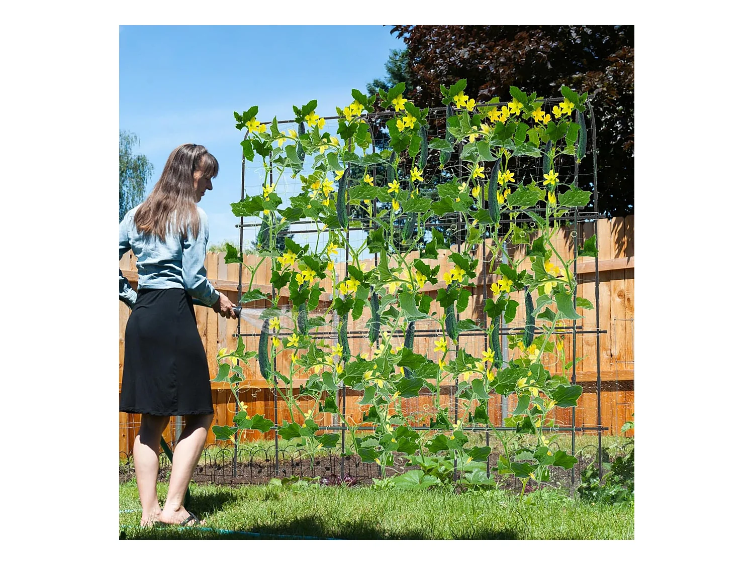 Treillis Arqué de Jardin pour Plantes Grimpantes 179 x 180 cm, Treillis en ‘U’ pour Jardin Surélevé avec Poteaux Métalliques, Cadre de Support pour Légumes Fleurs