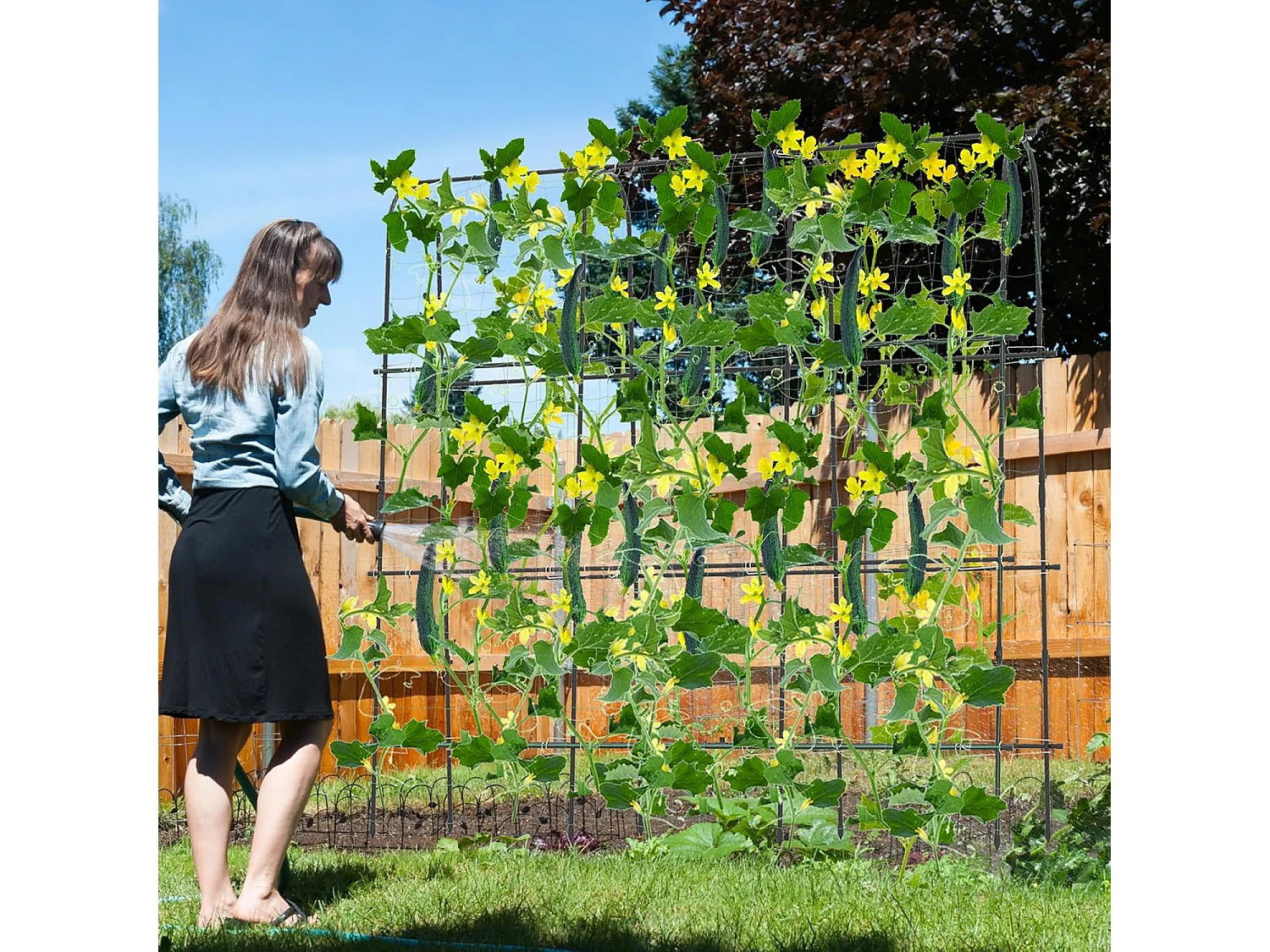 Treillis Arqué de Jardin pour Plantes Grimpantes 179 x 180 cm, Treillis en ‘U’ pour Jardin Surélevé avec Poteaux Métalliques, Cadre de Support pour Légumes Fleurs