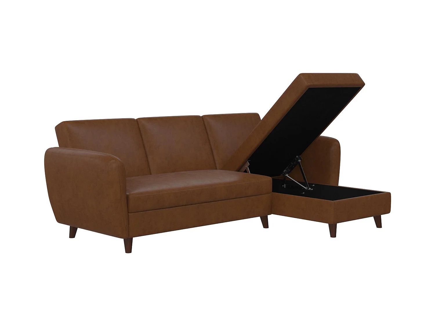 Divano letto 3 posti con chaise longue in ecopelle Camel