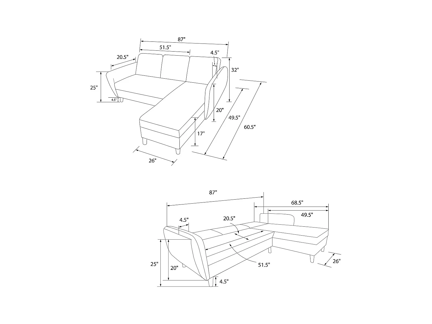 Divano letto 3 posti con chaise longue in ecopelle Camel