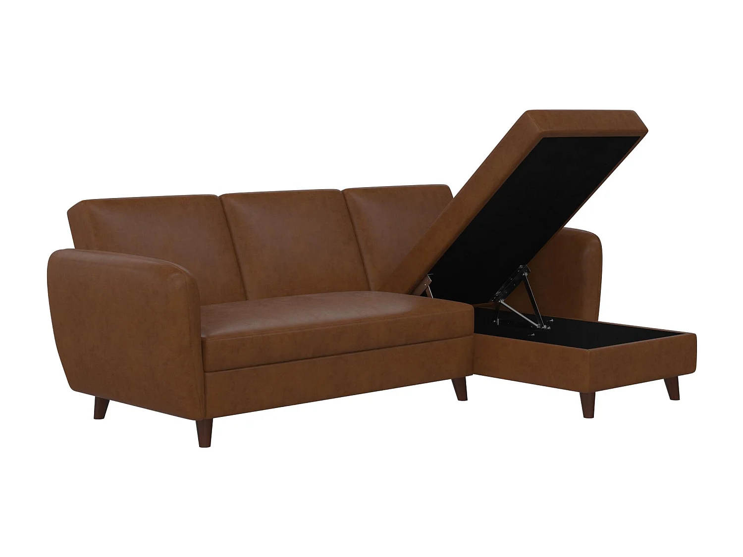 Schlafsofa 3 Sitze mit Chaiselongue in Kunstleder Camel