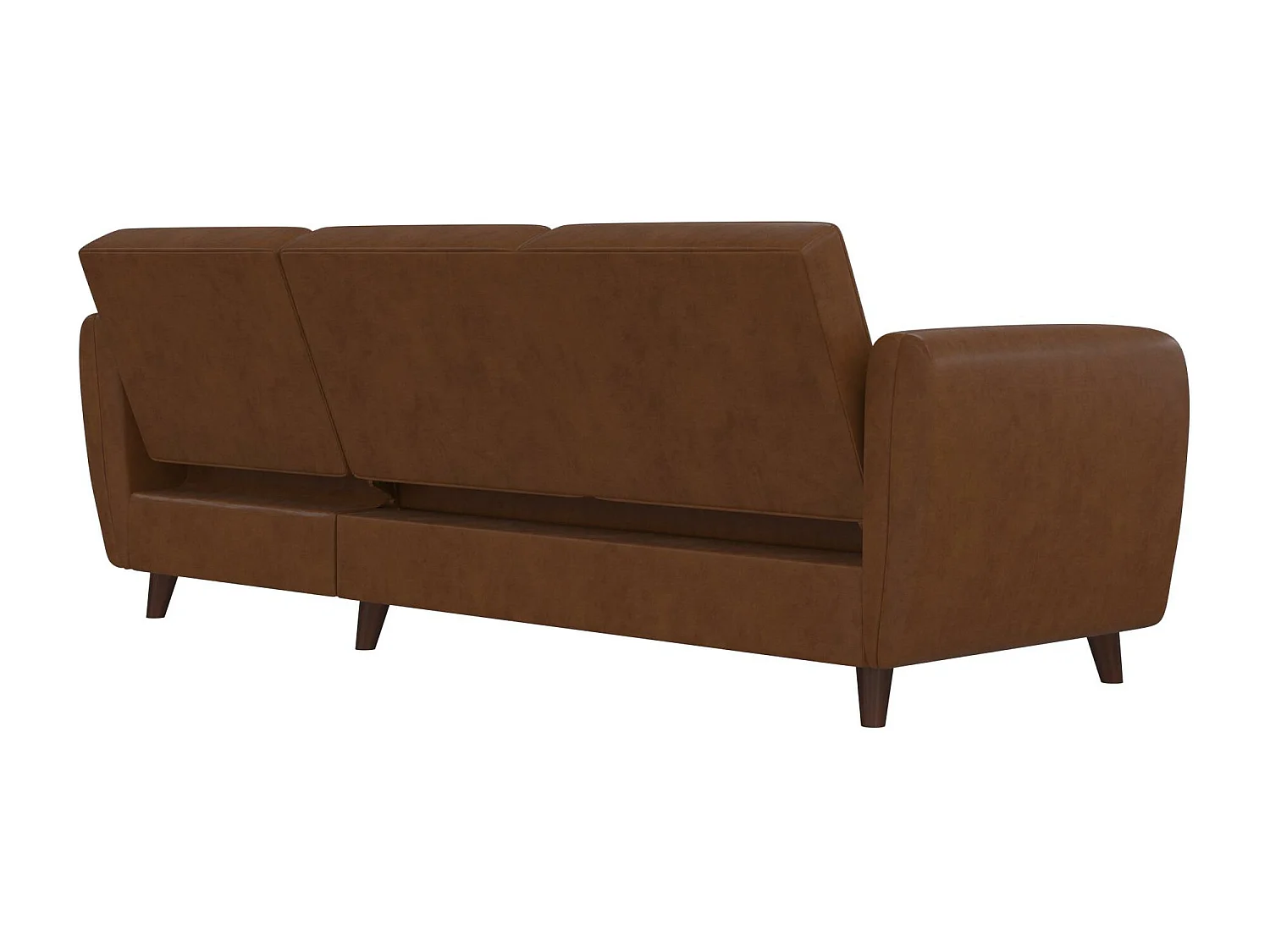 Schlafsofa 3 Sitze mit Chaiselongue in Kunstleder Camel