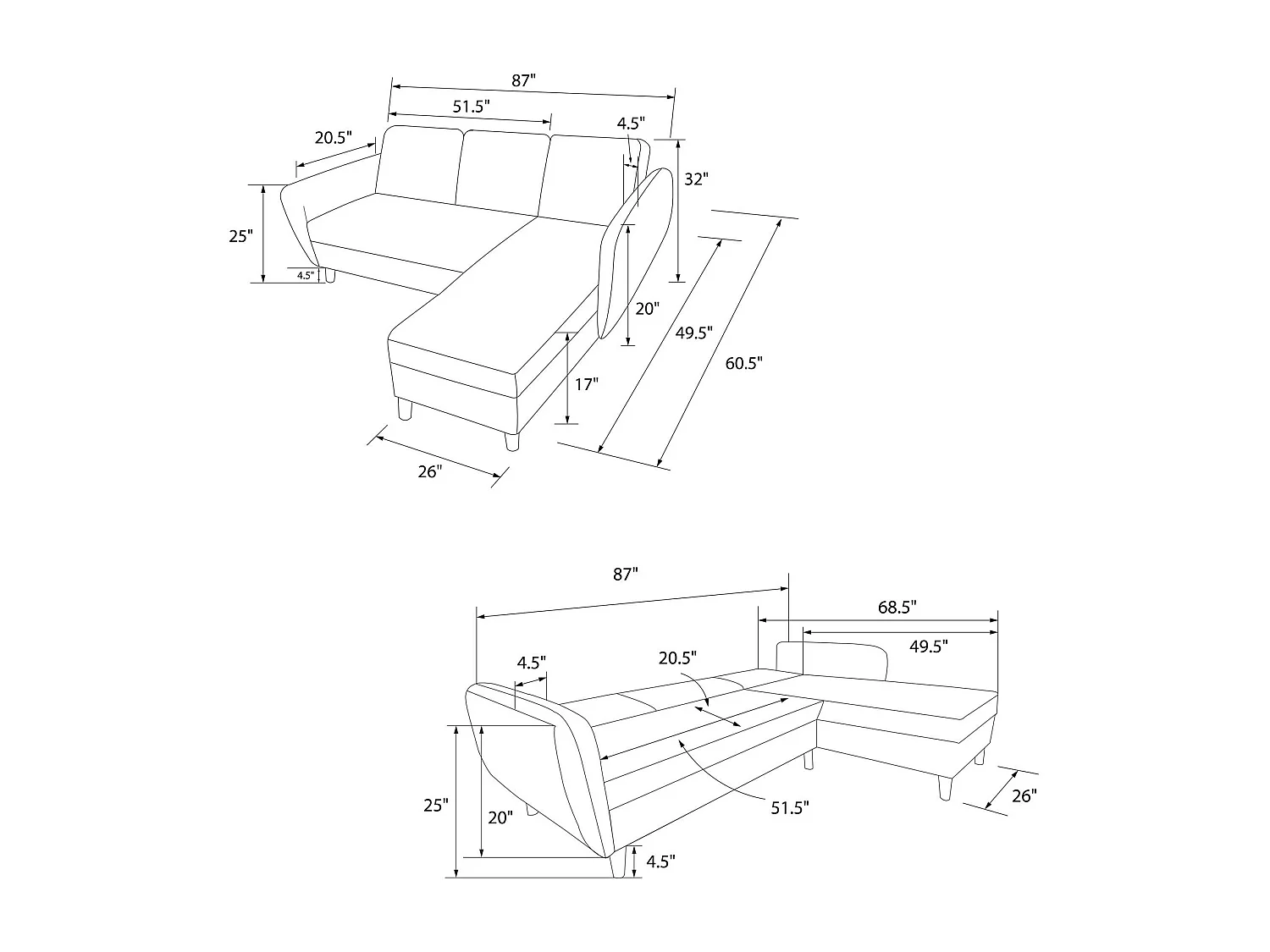 Schlafsofa 3 Sitze mit Chaiselongue in Kunstleder Camel