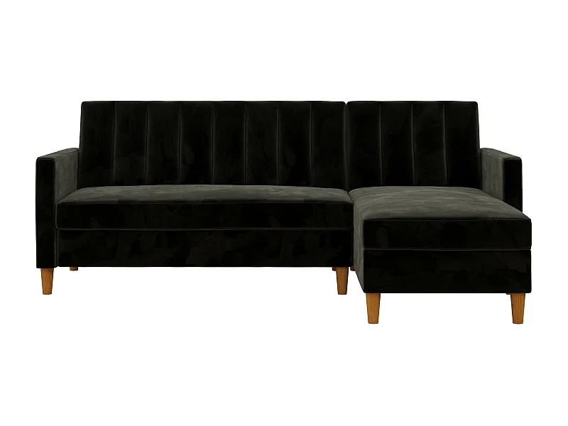 Sofá Cama 4 Plazas con Chaise Lounge en Terciopelo Negro