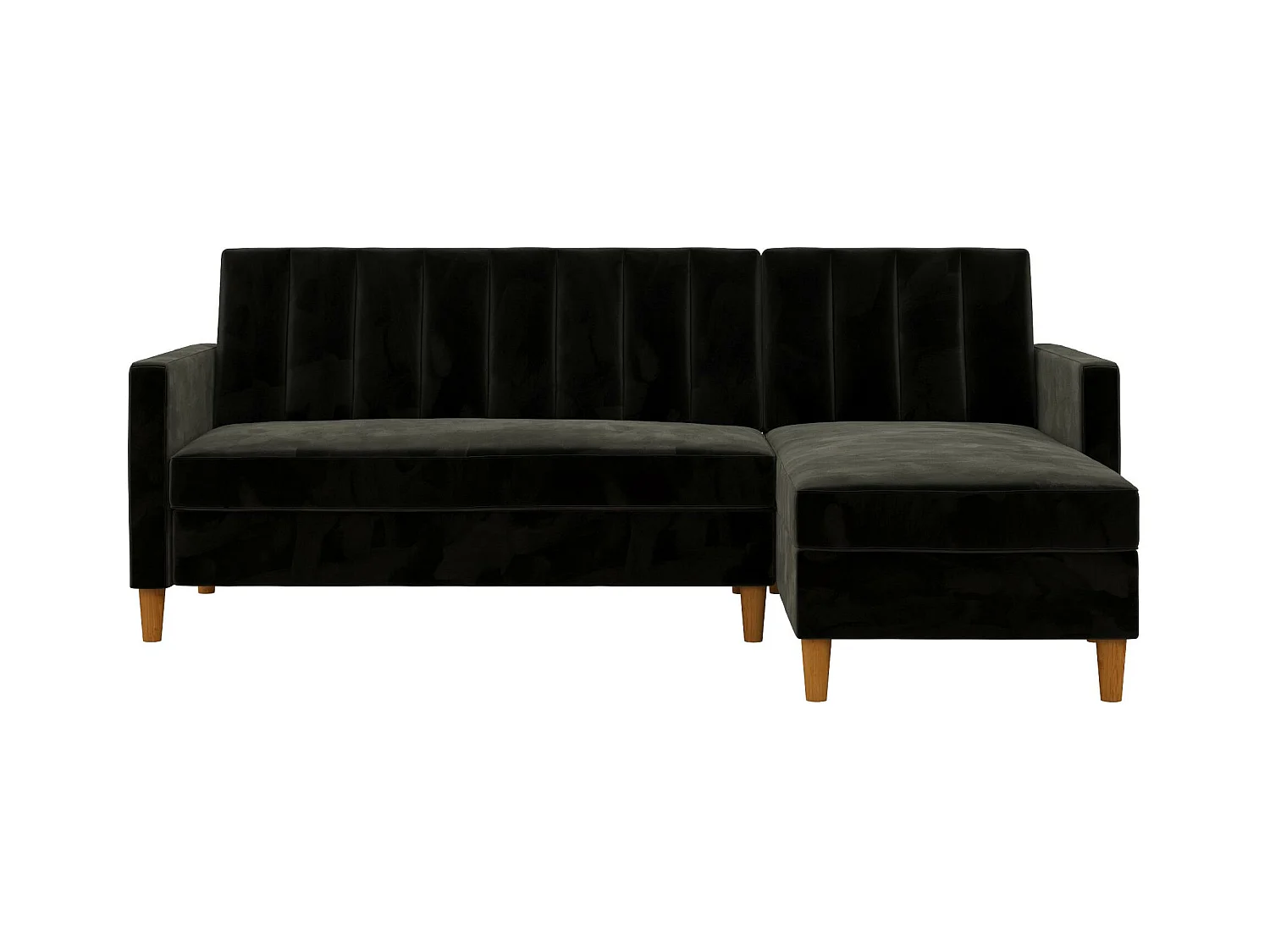 Sofá Cama 4 Plazas con Chaise Lounge en Terciopelo Negro