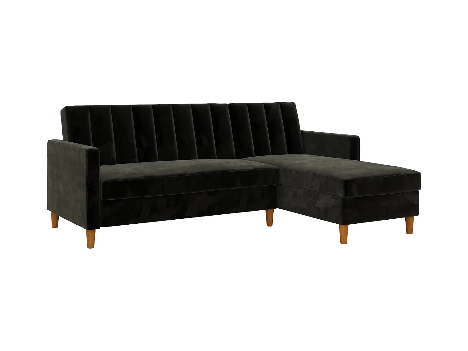 Sofá Cama 4 Plazas con Chaise Lounge en Terciopelo Negro