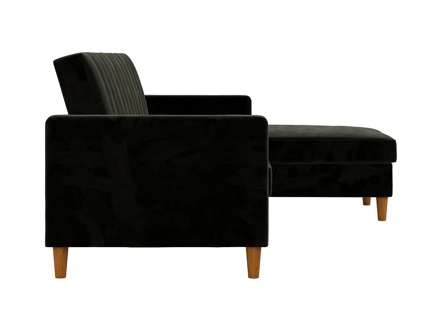 Sofá Cama 4 Plazas con Chaise Lounge en Terciopelo Negro