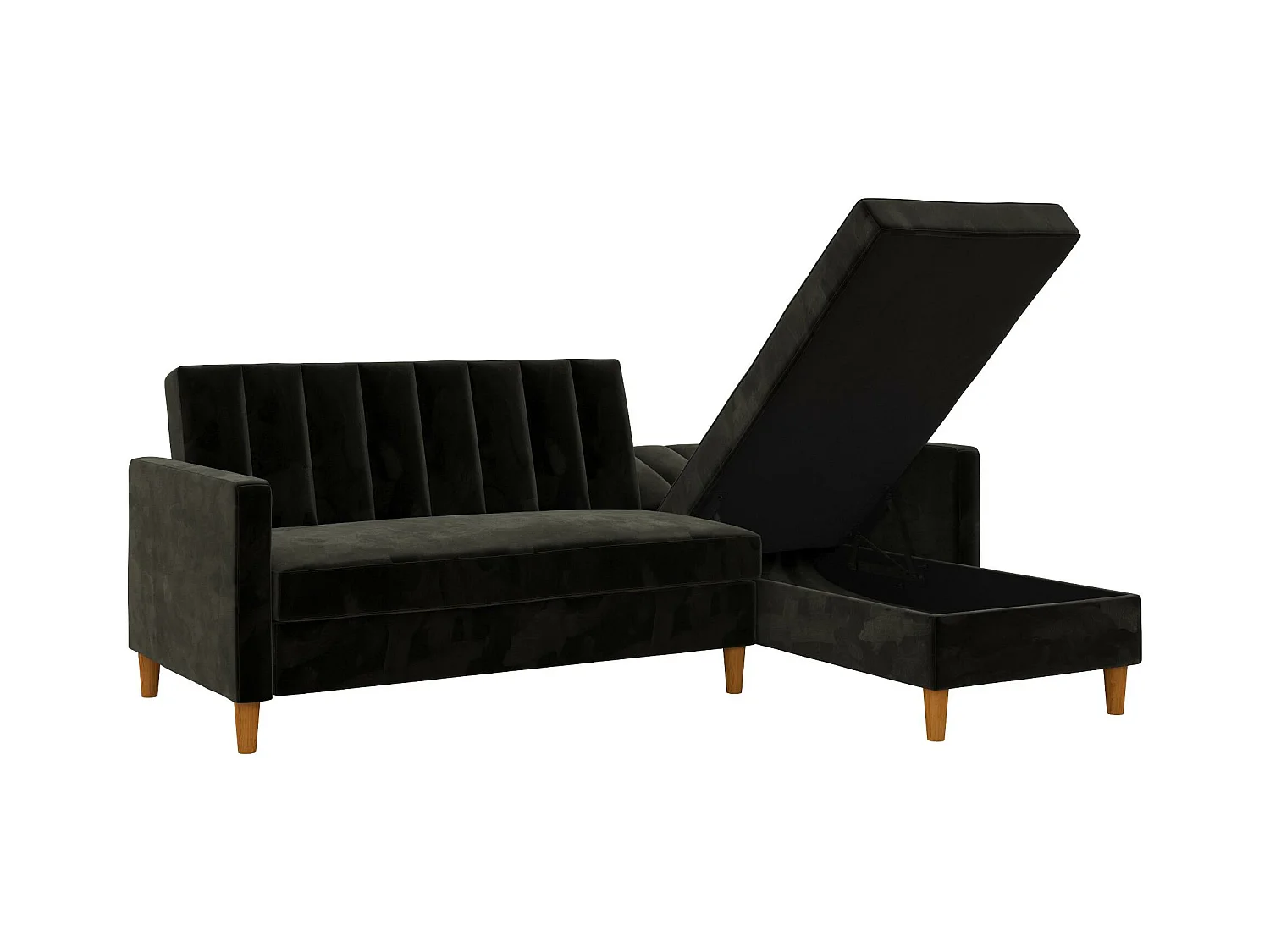 Sofá Cama 4 Plazas con Chaise Lounge en Terciopelo Negro