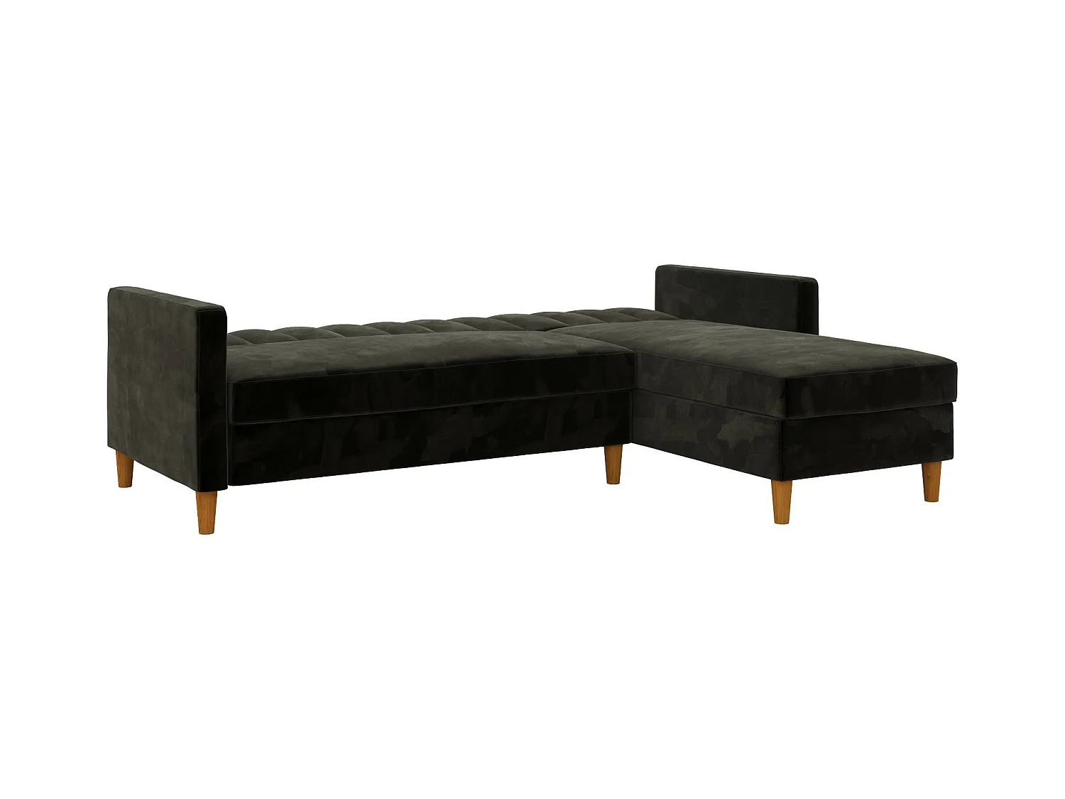 Sofá Cama 4 Plazas con Chaise Lounge en Terciopelo Negro