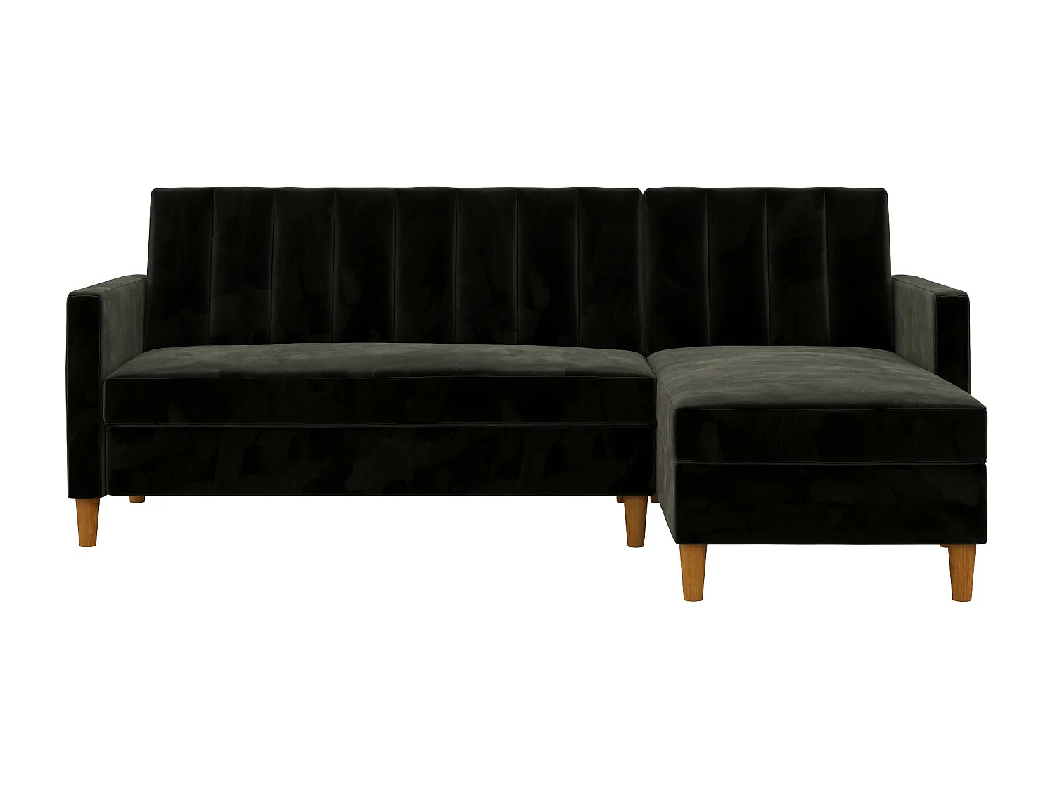 Sofá Cama 4 Plazas con Chaise Lounge en Terciopelo Negro