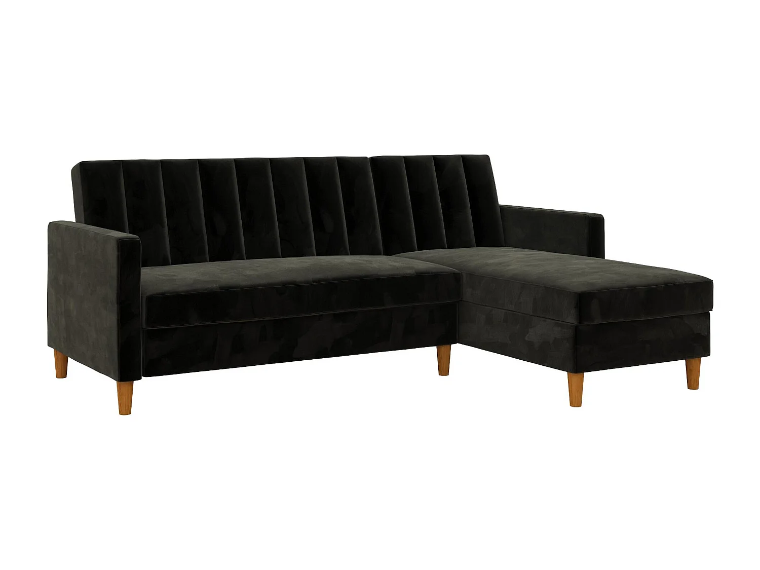 Sofá Cama 4 Plazas con Chaise Lounge en Terciopelo Negro