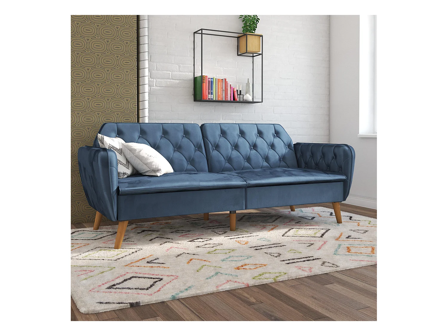 Divano letto 3 posti in velluto blu