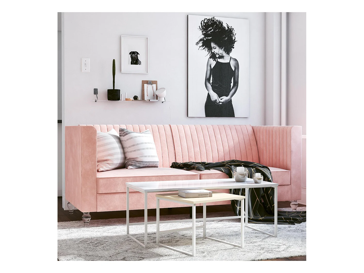 Arabelle | Canapé-lit 3 places en velours rose