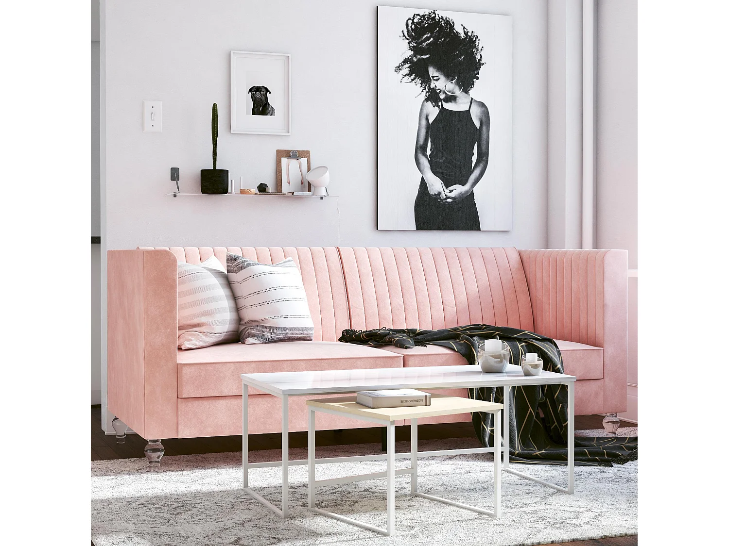 Arabelle | Canapé-lit 3 places en velours rose