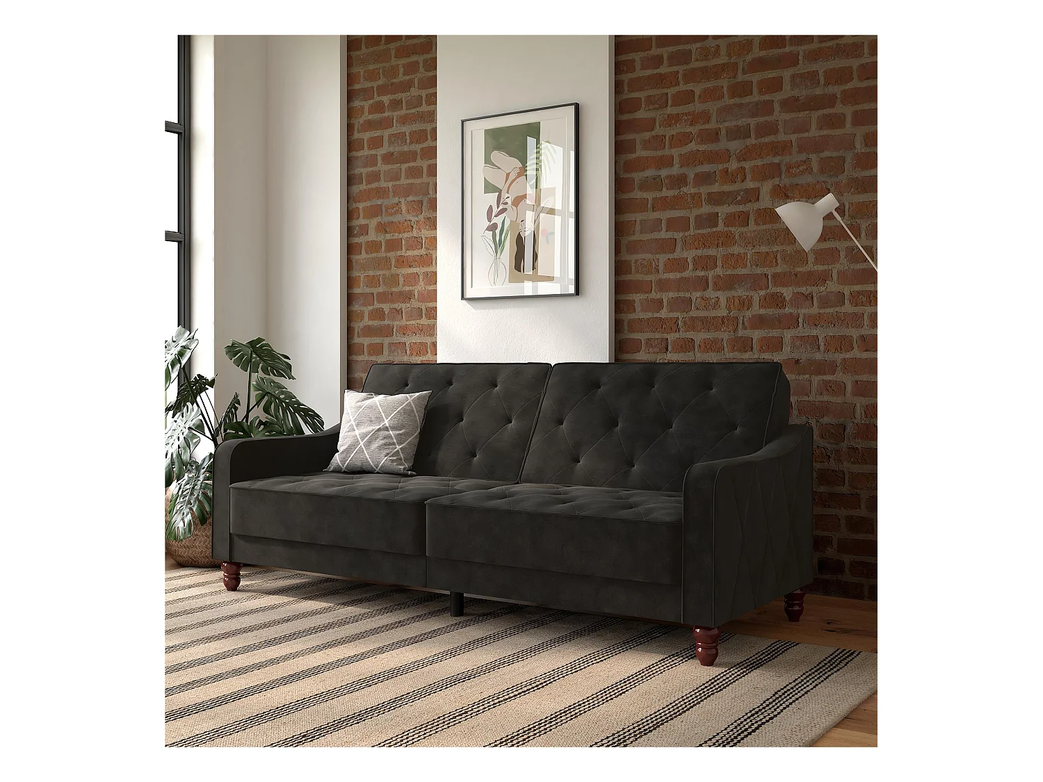 Vintage Tufted | Canapé-lit 3 places en gris velours