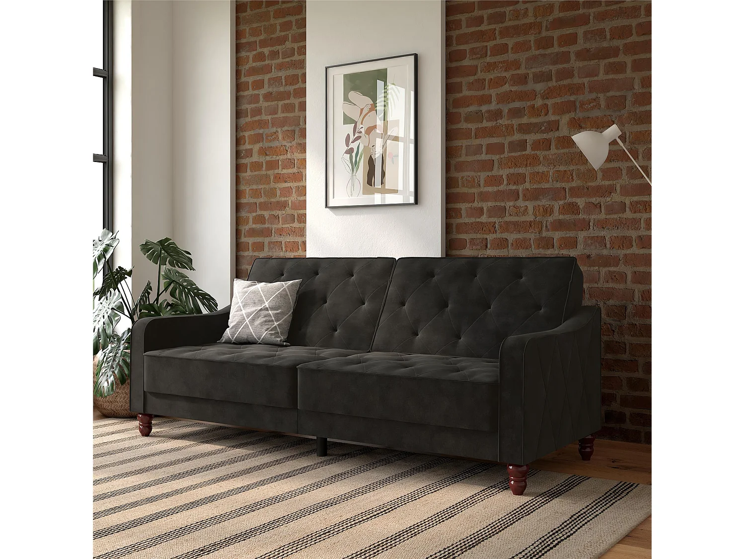 Vintage Tufted | Canapé-lit 3 places en gris velours