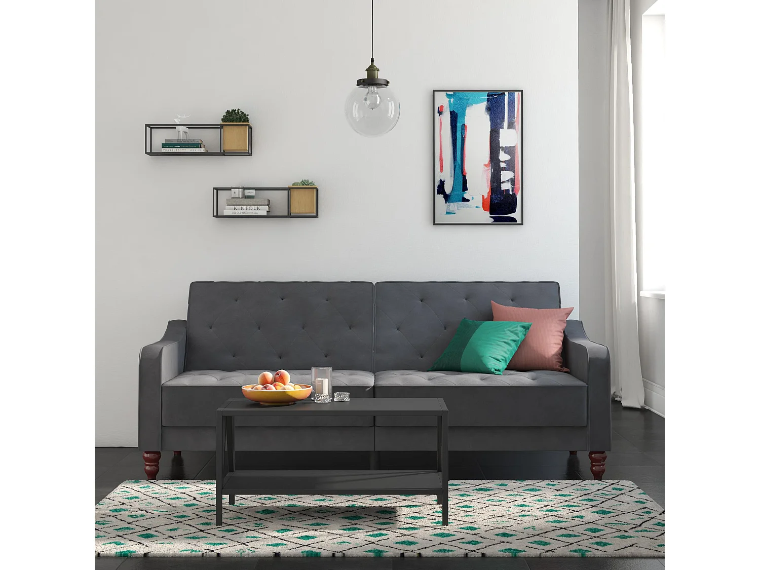 Vintage Tufted | Canapé-lit 3 places en gris velours