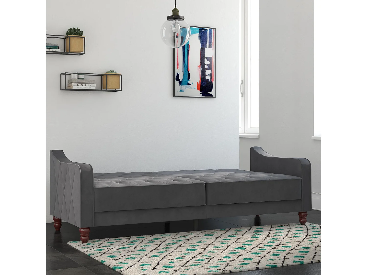 Vintage Tufted | Canapé-lit 3 places en gris velours