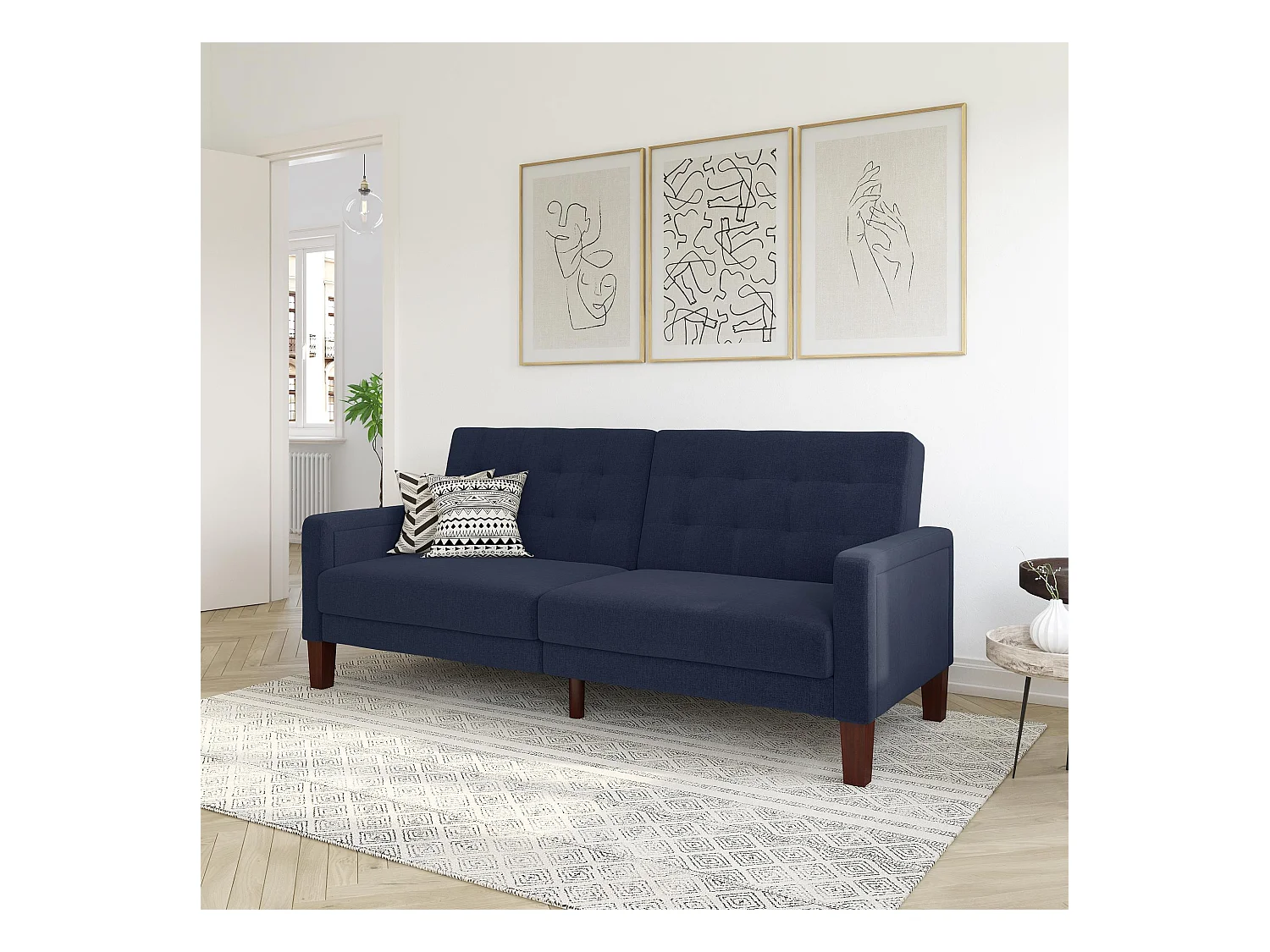 Porter | Canapé lit 3 places en lin bleu marine