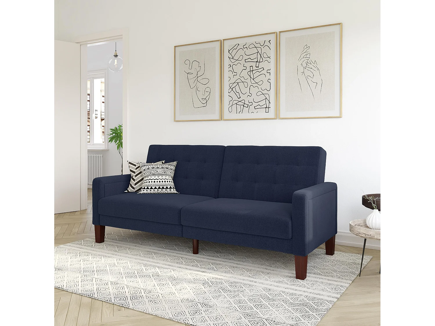 Porter | Canapé lit 3 places en lin bleu marine