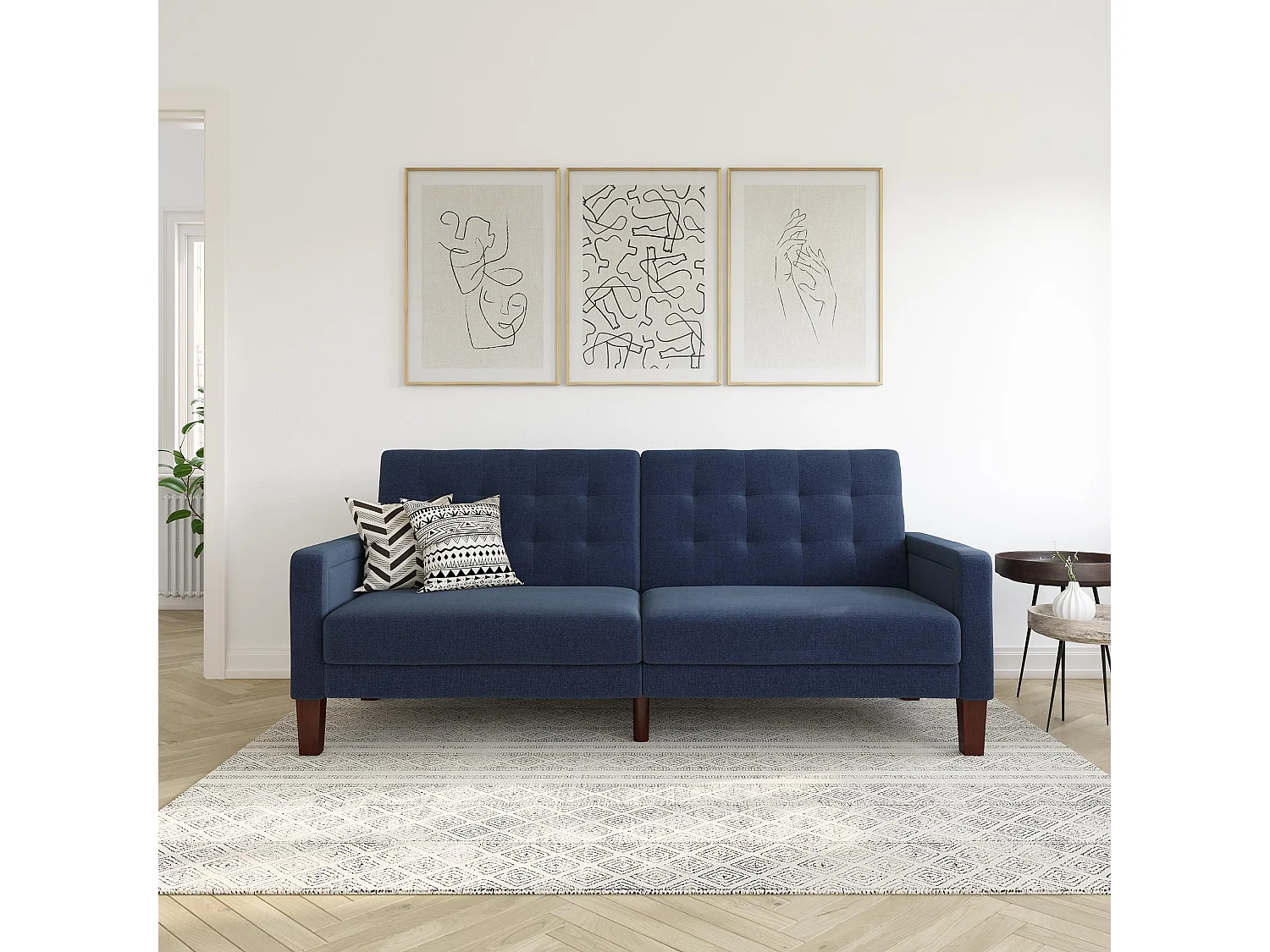 Porter | Canapé lit 3 places en lin bleu marine