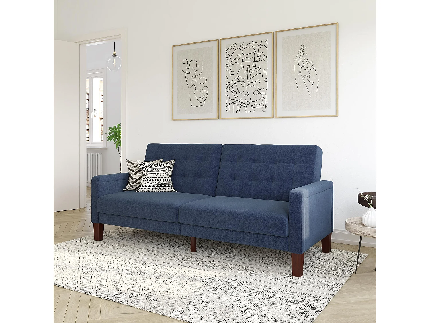 Porter | Canapé lit 3 places en lin bleu marine