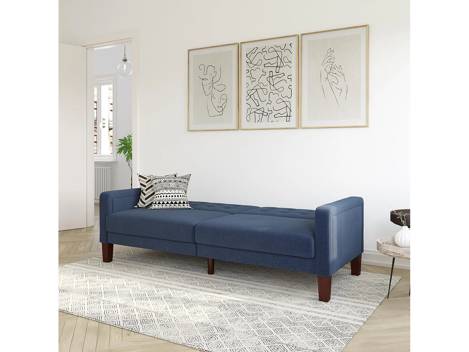 Porter | Canapé lit 3 places en lin bleu marine