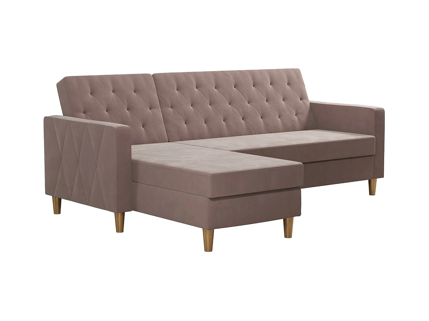 Divano letto 3 posti con chaise longue in ciniglia rosa