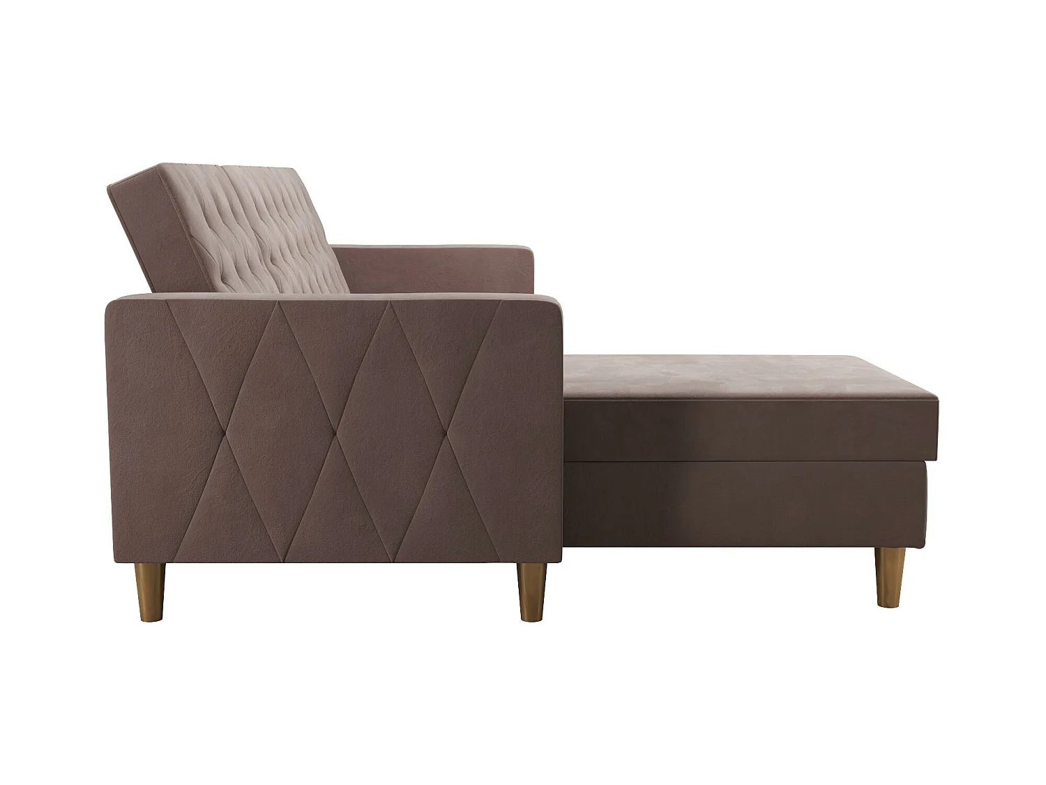 Divano letto 3 posti con chaise longue in ciniglia rosa