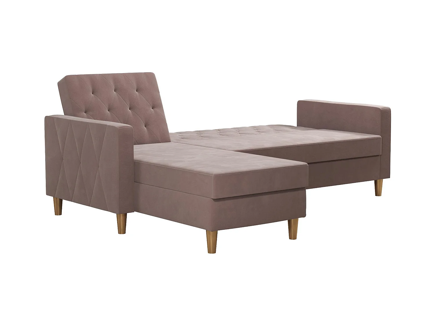 Divano letto 3 posti con chaise longue in ciniglia rosa